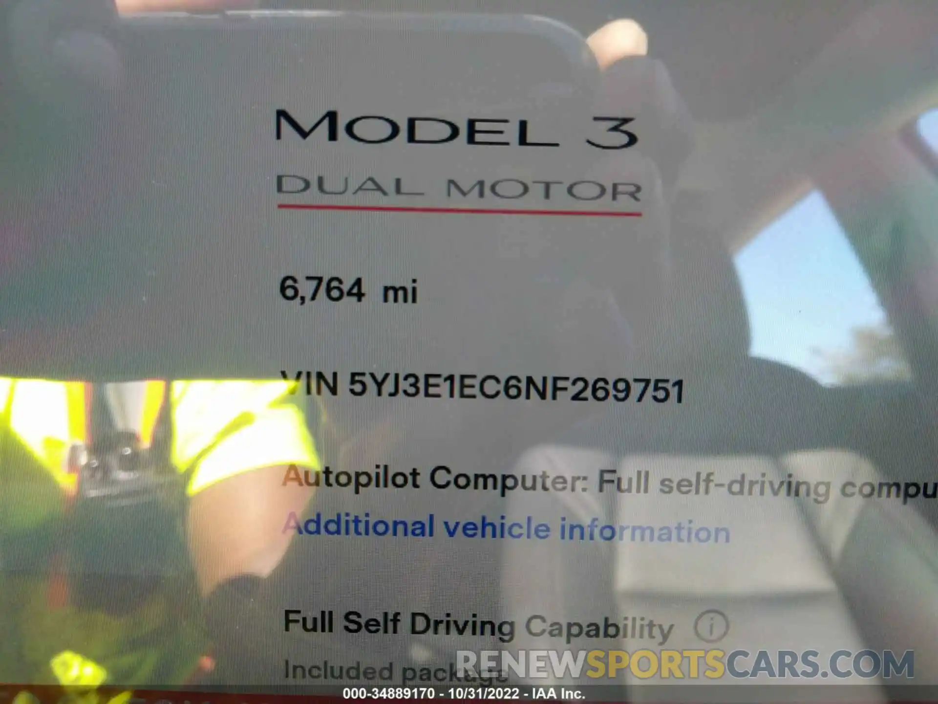 7 Photograph of a damaged car 5YJ3E1EC6NF269751 TESLA MODEL 3 2022