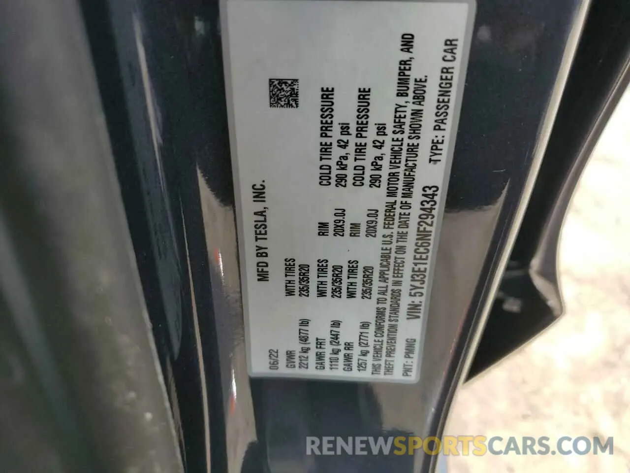 13 Photograph of a damaged car 5YJ3E1EC6NF294343 TESLA MODEL 3 2022