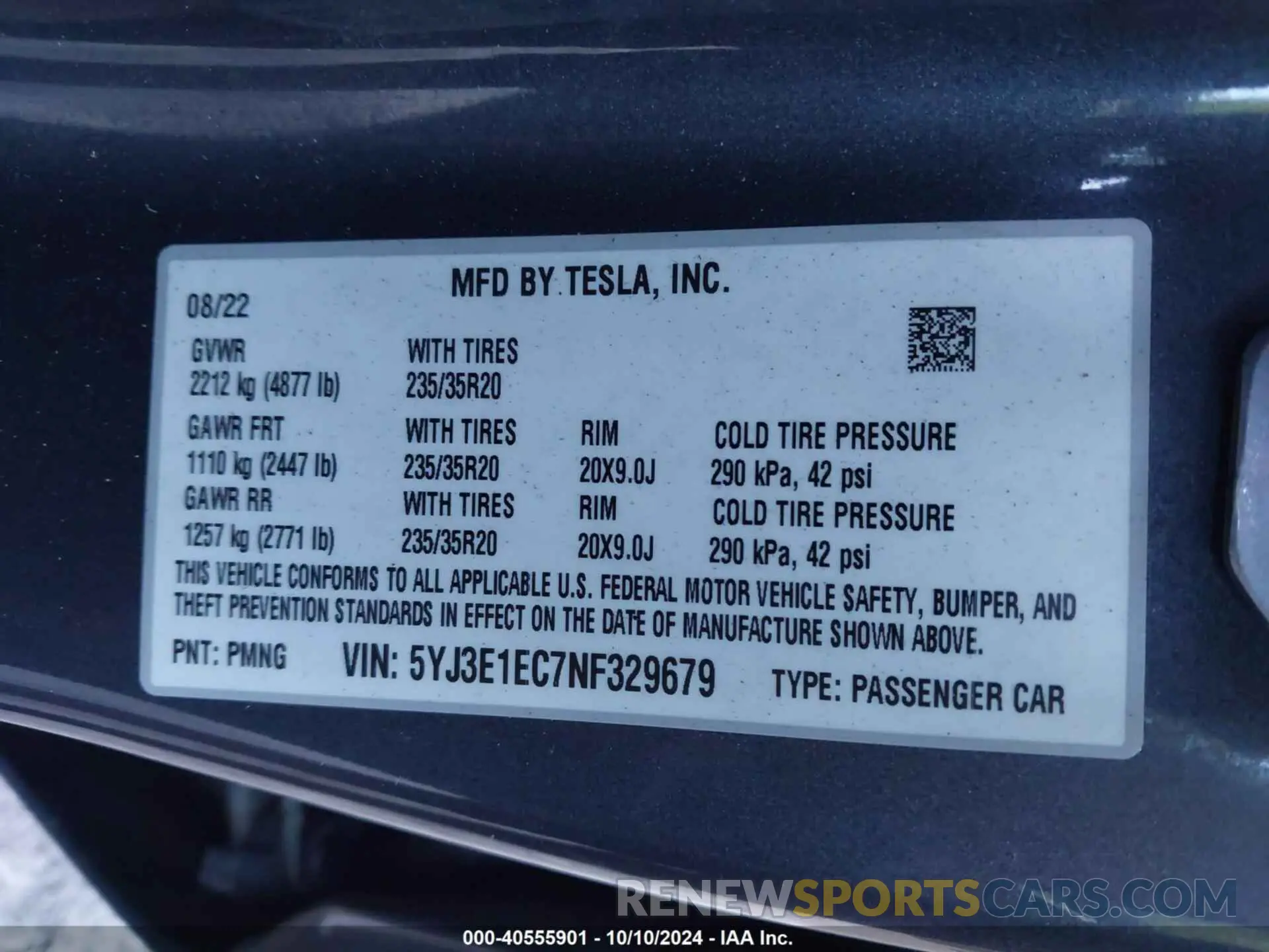 9 Photograph of a damaged car 5YJ3E1EC7NF329679 TESLA MODEL 3 2022