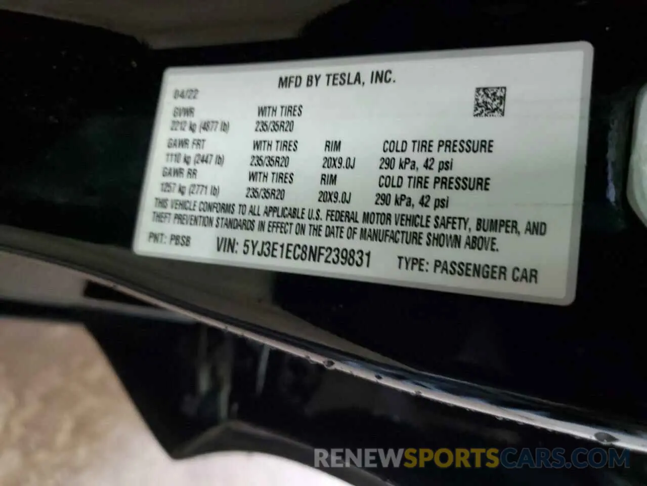 12 Photograph of a damaged car 5YJ3E1EC8NF239831 TESLA MODEL 3 2022
