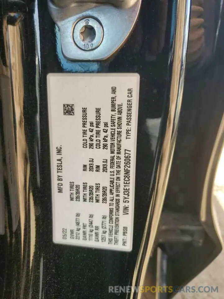 12 Photograph of a damaged car 5YJ3E1EC8NF260677 TESLA MODEL 3 2022