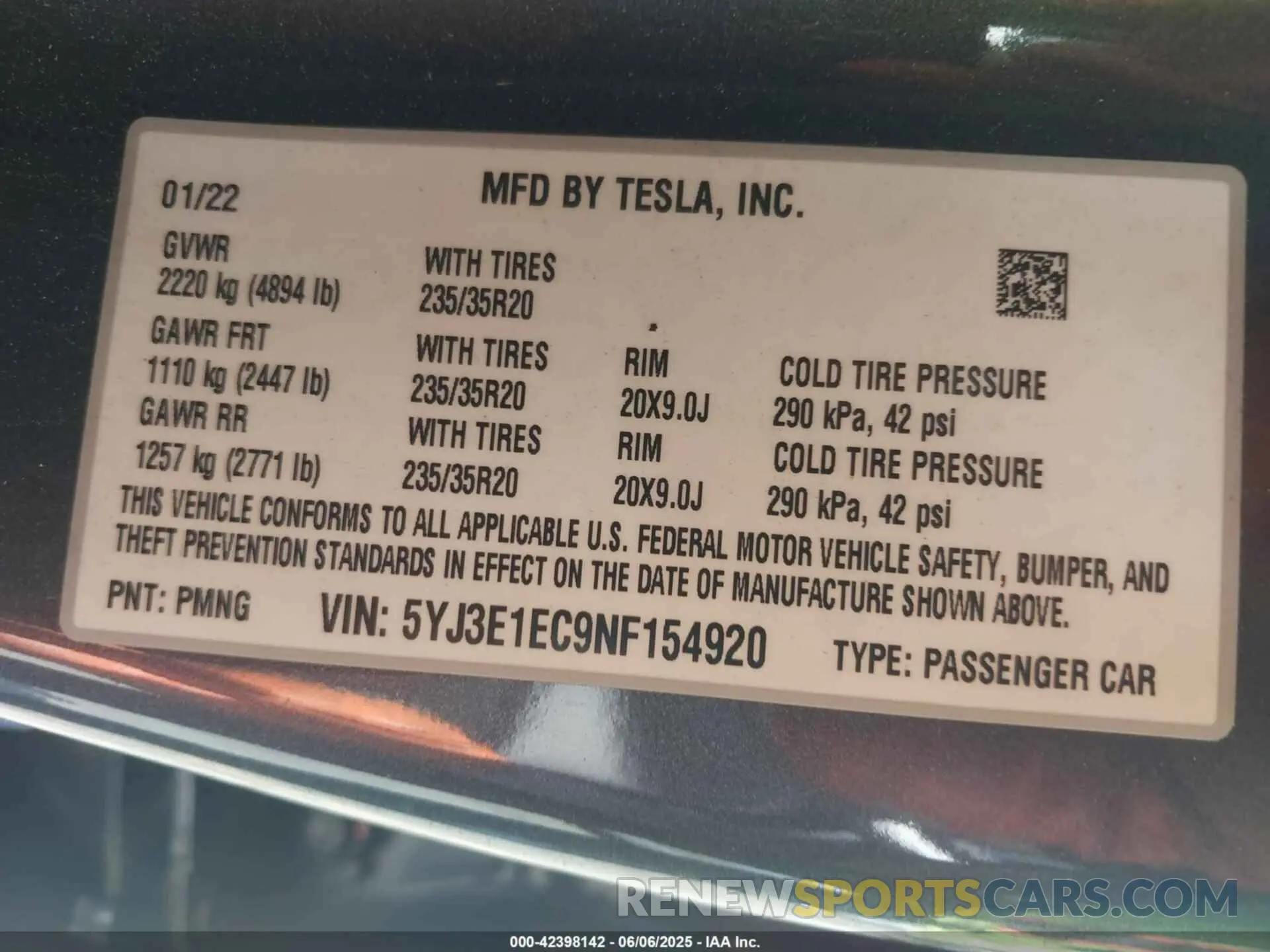 9 Photograph of a damaged car 5YJ3E1EC9NF154920 TESLA MODEL 3 2022