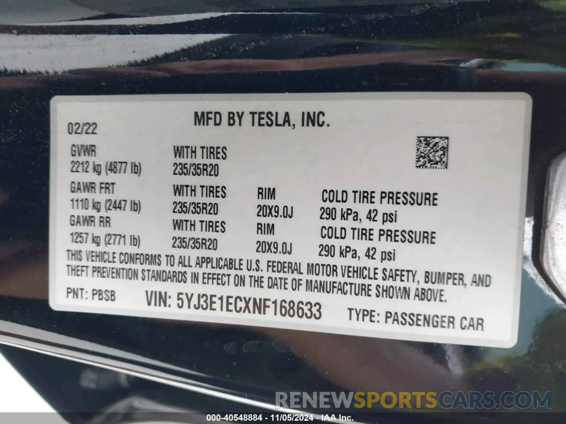 9 Photograph of a damaged car 5YJ3E1ECXNF168633 TESLA MODEL 3 2022