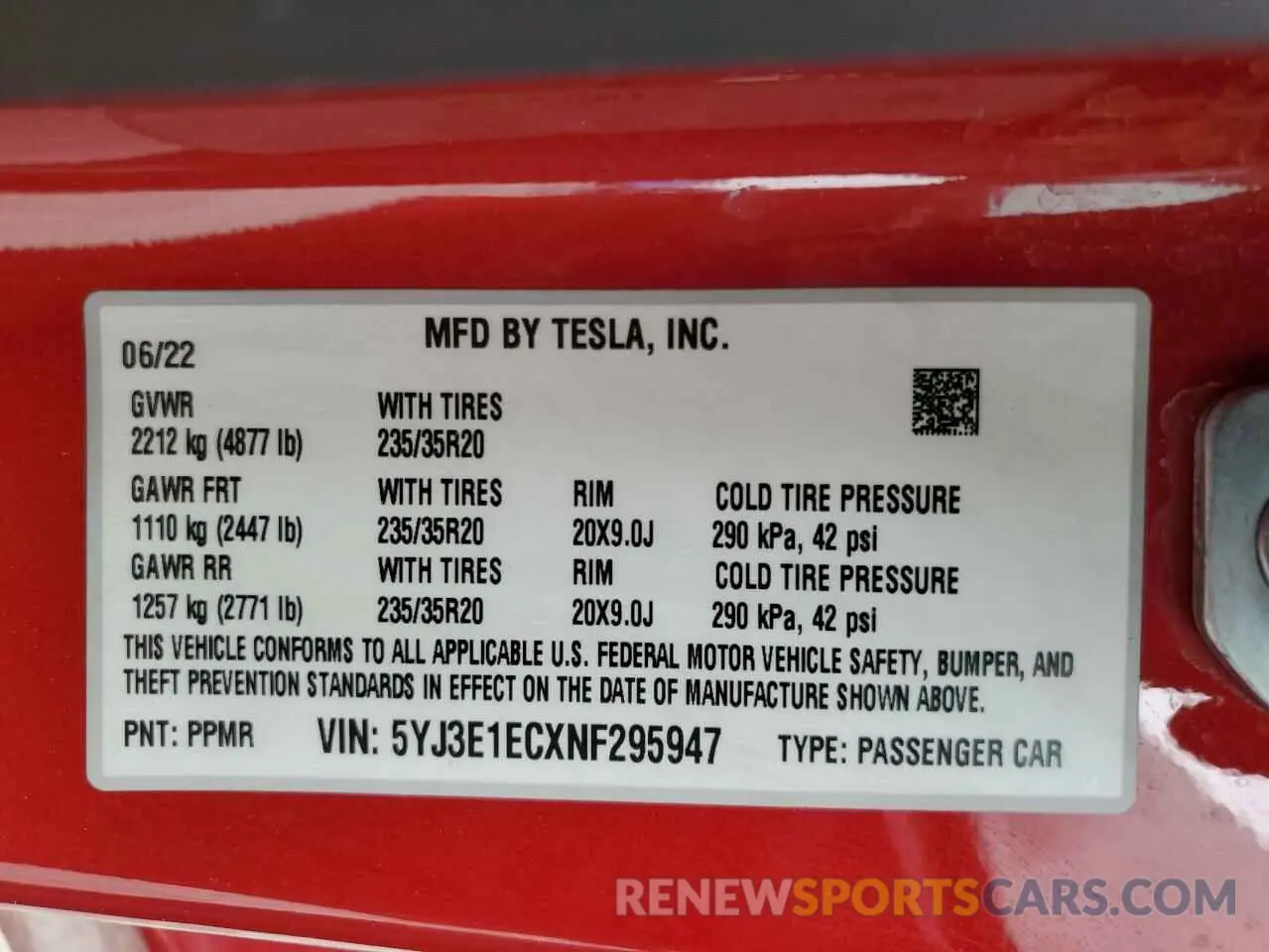 13 Photograph of a damaged car 5YJ3E1ECXNF295947 TESLA MODEL 3 2022
