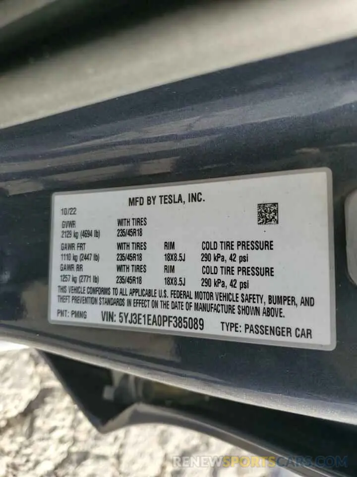 13 Photograph of a damaged car 5YJ3E1EA0PF385089 TESLA MODEL 3 2023