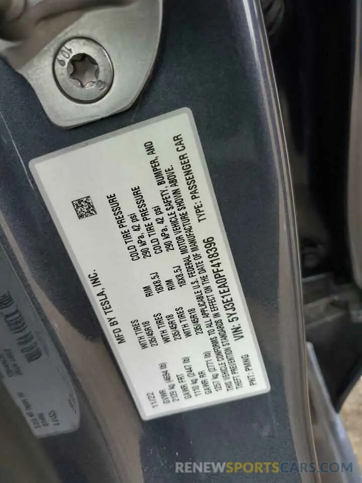 13 Photograph of a damaged car 5YJ3E1EA0PF418396 TESLA MODEL 3 2023