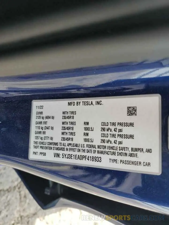 13 Photograph of a damaged car 5YJ3E1EA0PF418933 TESLA MODEL 3 2023