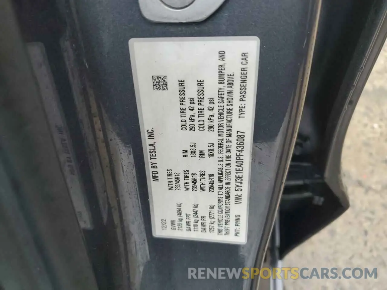 12 Photograph of a damaged car 5YJ3E1EA0PF436087 TESLA MODEL 3 2023