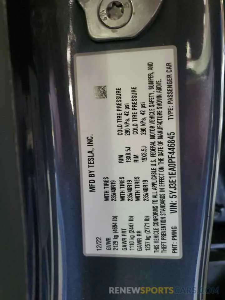 12 Photograph of a damaged car 5YJ3E1EA0PF446845 TESLA MODEL 3 2023