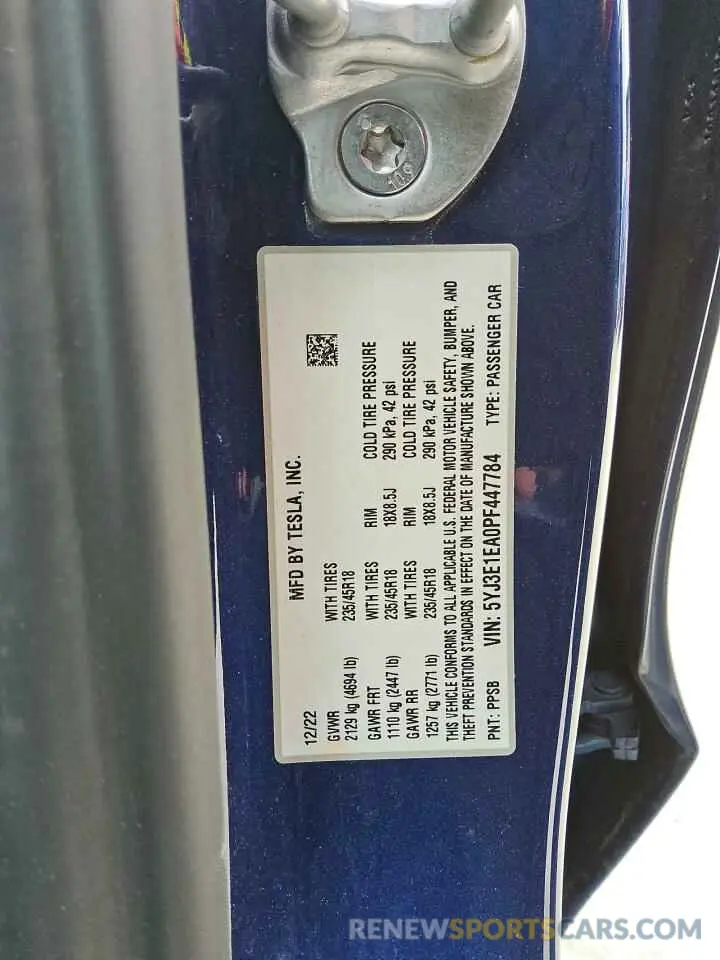 13 Photograph of a damaged car 5YJ3E1EA0PF447784 TESLA MODEL 3 2023