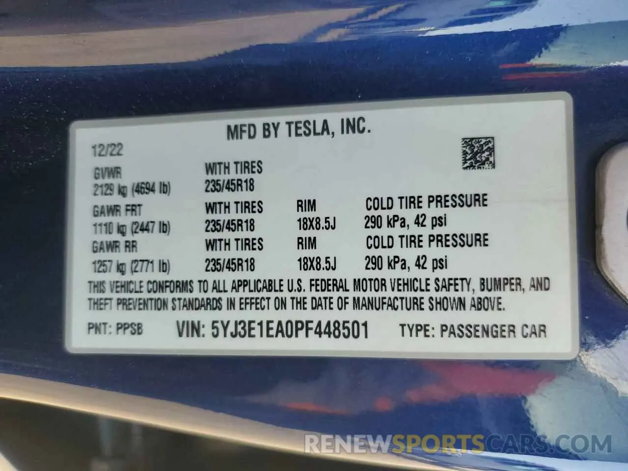 15 Photograph of a damaged car 5YJ3E1EA0PF448501 TESLA MODEL 3 2023