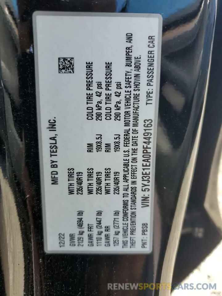 13 Photograph of a damaged car 5YJ3E1EA0PF449163 TESLA MODEL 3 2023