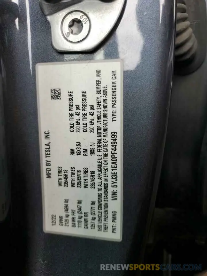 12 Photograph of a damaged car 5YJ3E1EA0PF449499 TESLA MODEL 3 2023
