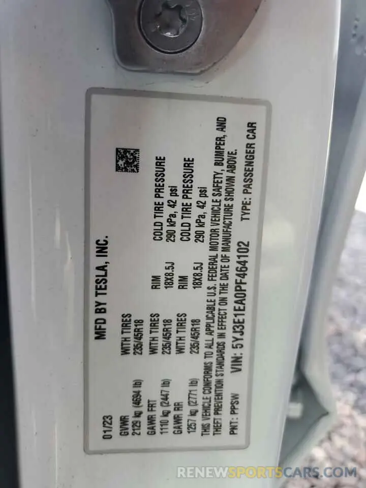 12 Photograph of a damaged car 5YJ3E1EA0PF464102 TESLA MODEL 3 2023
