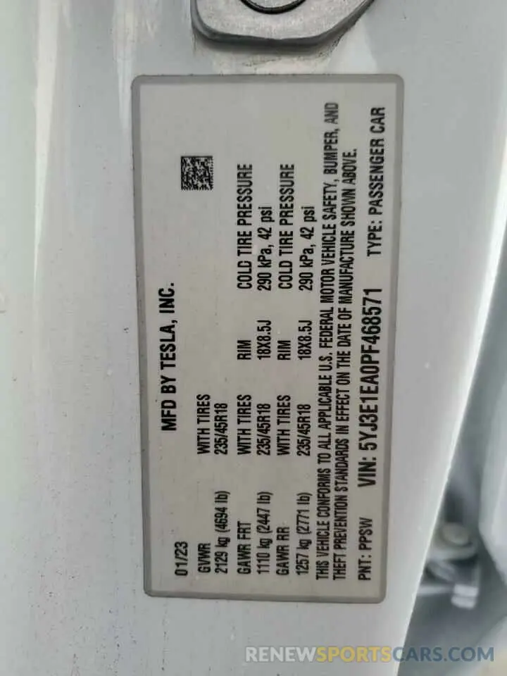 13 Photograph of a damaged car 5YJ3E1EA0PF468571 TESLA MODEL 3 2023