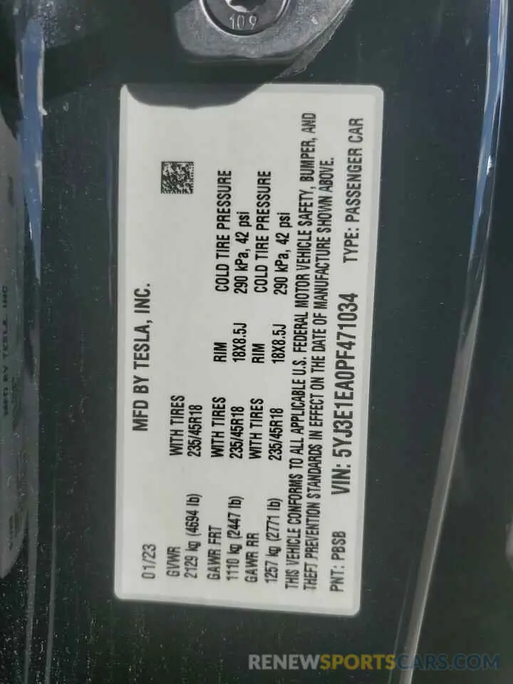 15 Photograph of a damaged car 5YJ3E1EA0PF471034 TESLA MODEL 3 2023