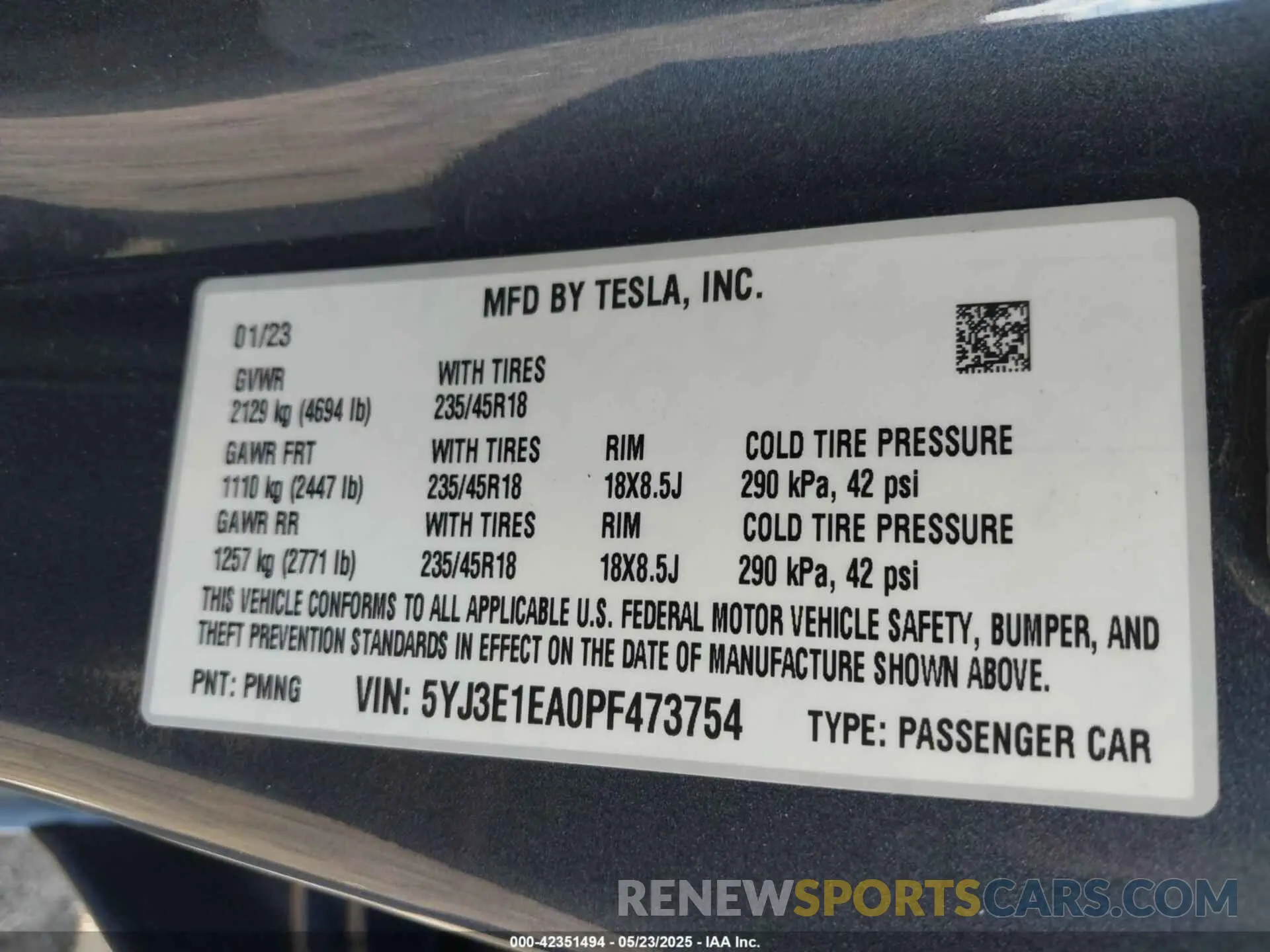 8 Photograph of a damaged car 5YJ3E1EA0PF473754 TESLA MODEL 3 2023