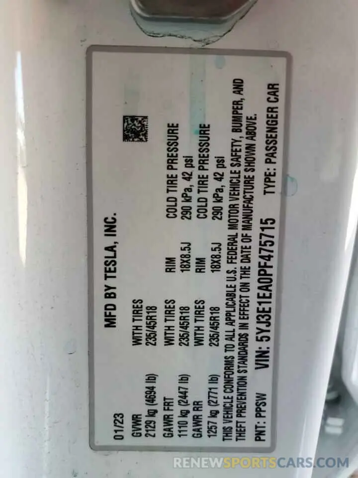 13 Photograph of a damaged car 5YJ3E1EA0PF475715 TESLA MODEL 3 2023
