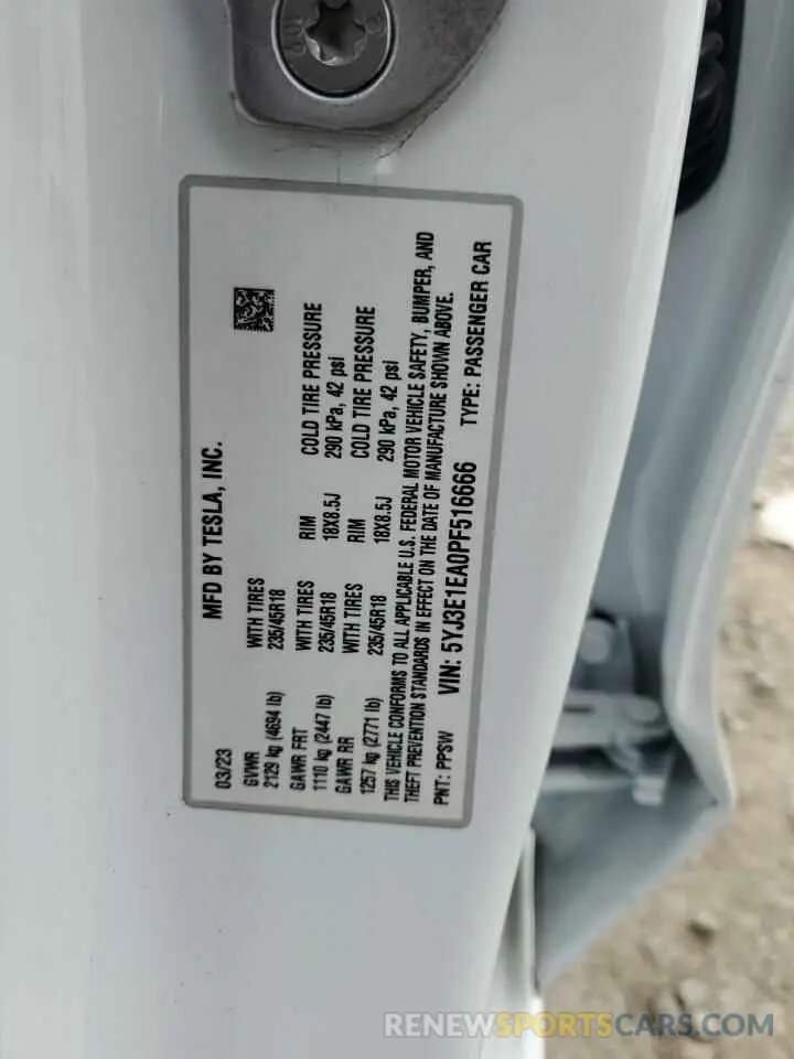 13 Photograph of a damaged car 5YJ3E1EA0PF516666 TESLA MODEL 3 2023