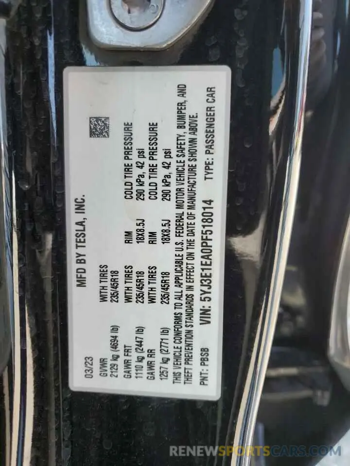 12 Photograph of a damaged car 5YJ3E1EA0PF518014 TESLA MODEL 3 2023