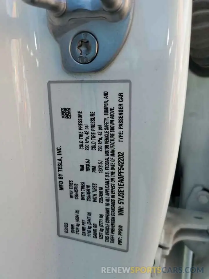 12 Photograph of a damaged car 5YJ3E1EA0PF542202 TESLA MODEL 3 2023