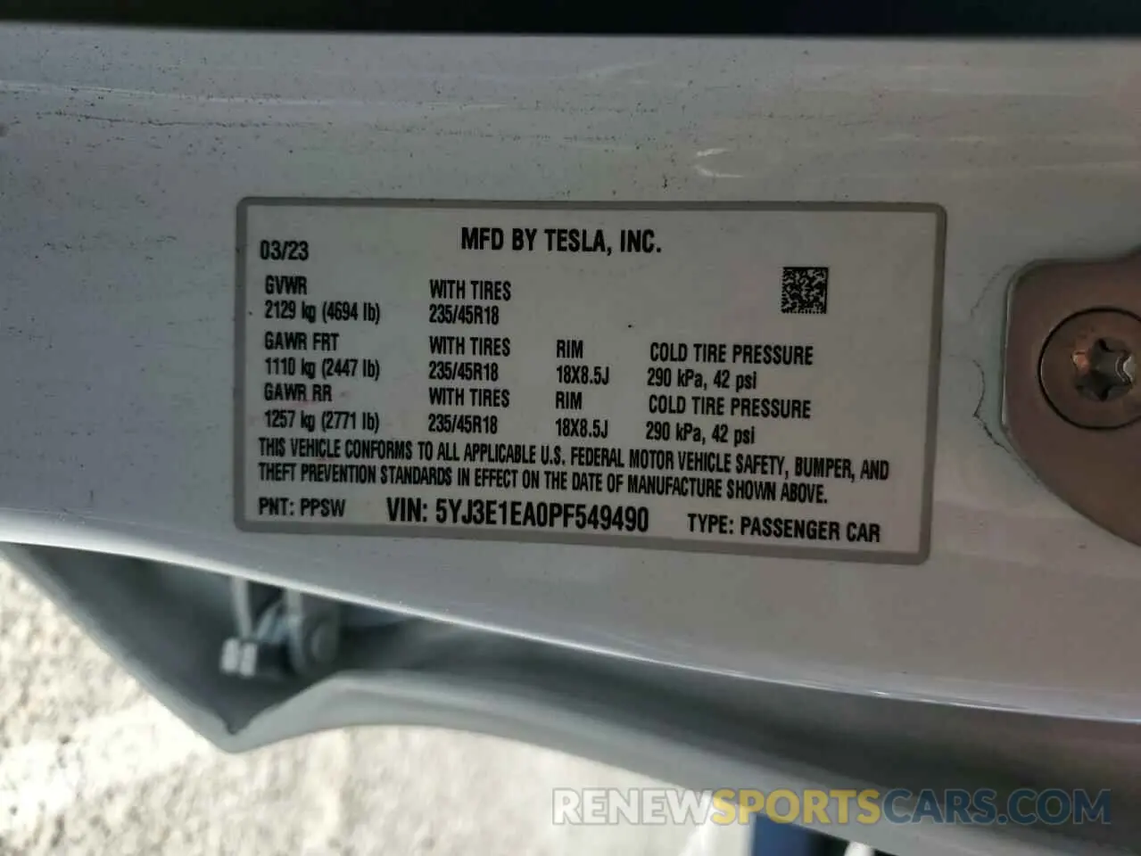 12 Photograph of a damaged car 5YJ3E1EA0PF549490 TESLA MODEL 3 2023
