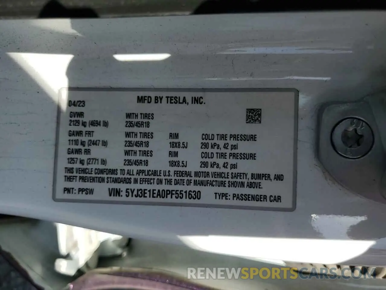 15 Photograph of a damaged car 5YJ3E1EA0PF551630 TESLA MODEL 3 2023
