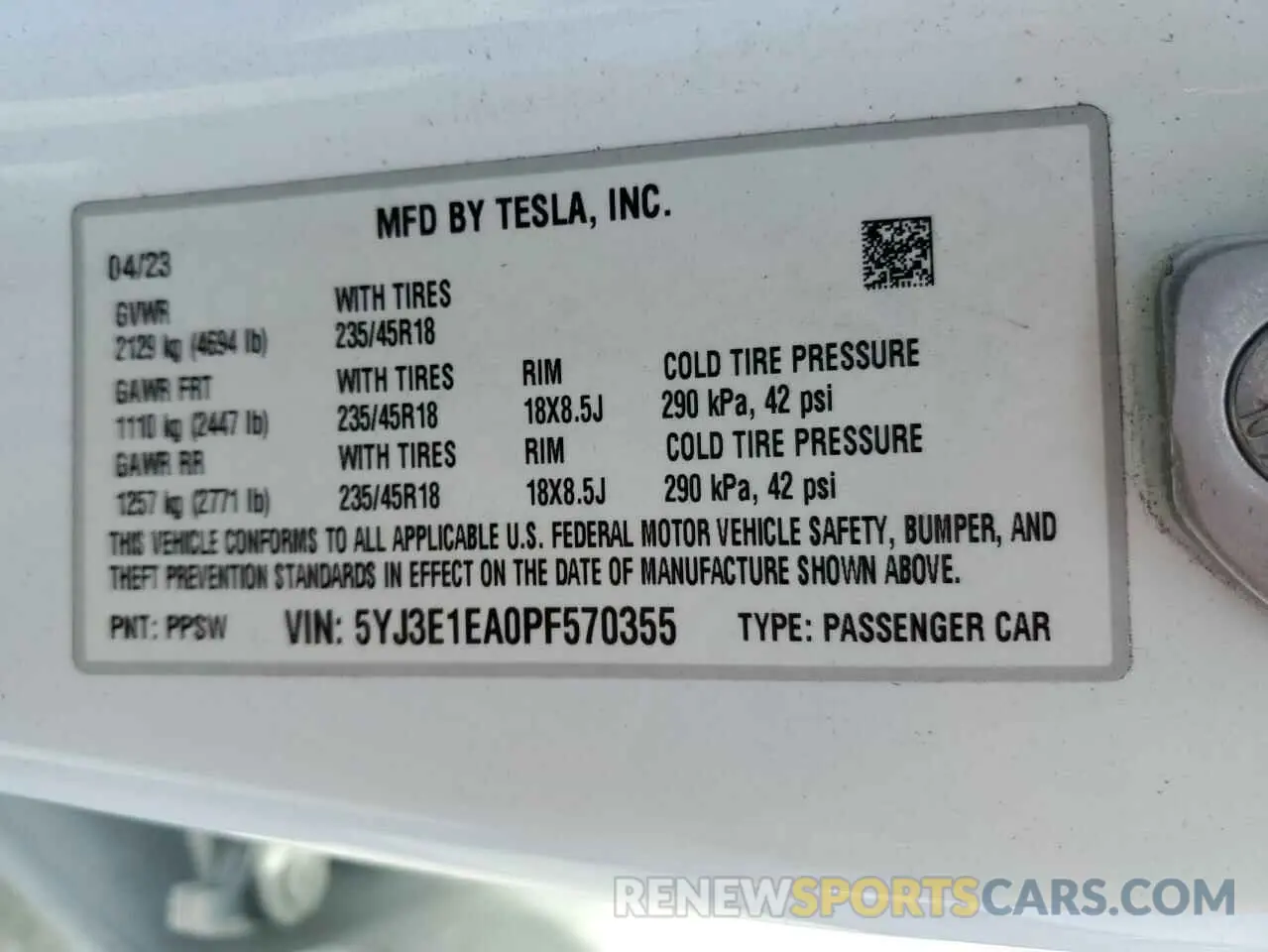 12 Photograph of a damaged car 5YJ3E1EA0PF570355 TESLA MODEL 3 2023