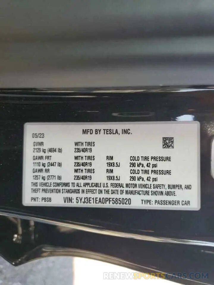 12 Photograph of a damaged car 5YJ3E1EA0PF585020 TESLA MODEL 3 2023