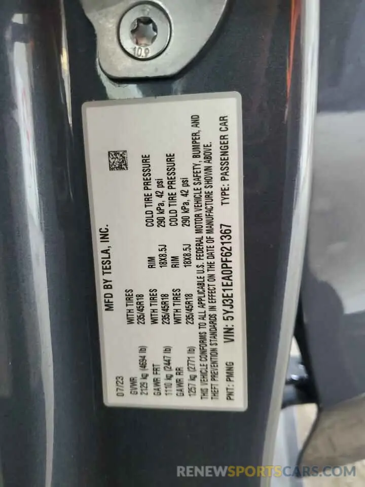 12 Photograph of a damaged car 5YJ3E1EA0PF621367 TESLA MODEL 3 2023