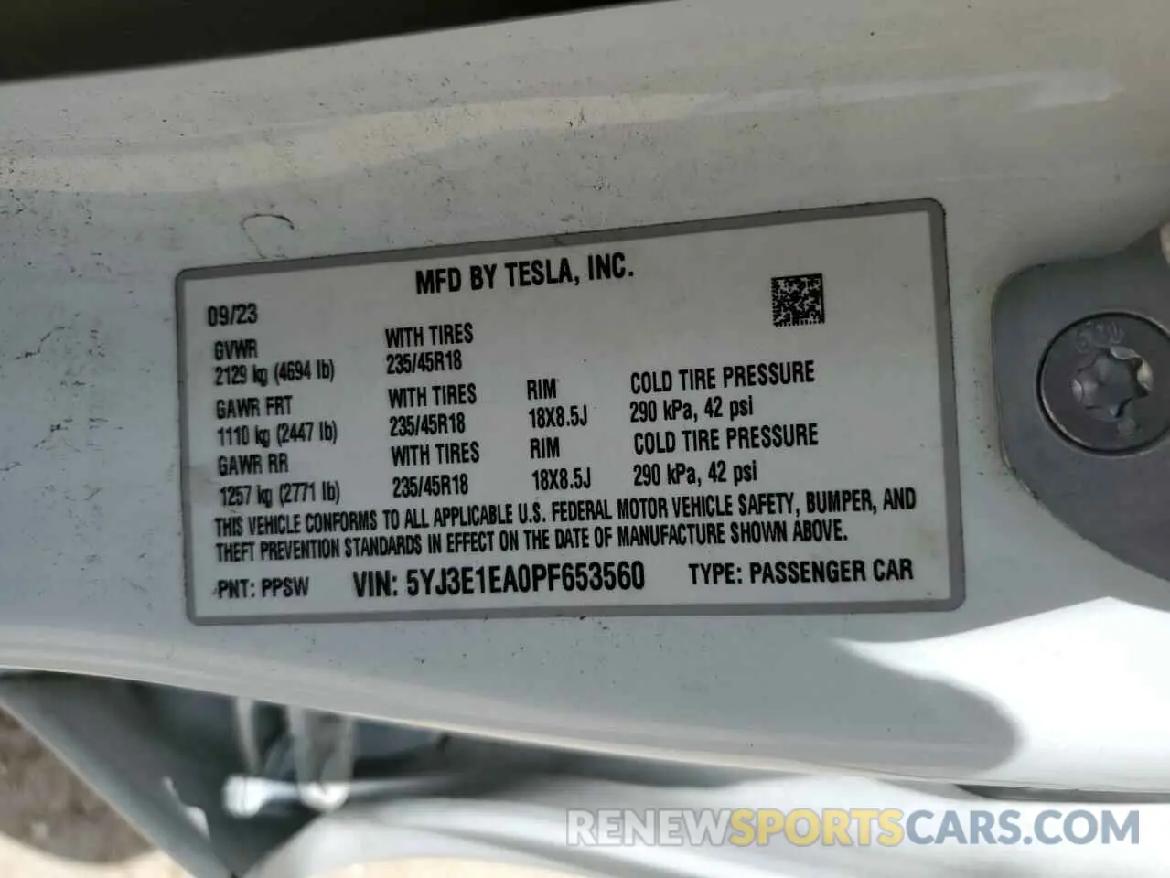 13 Photograph of a damaged car 5YJ3E1EA0PF653560 TESLA MODEL 3 2023