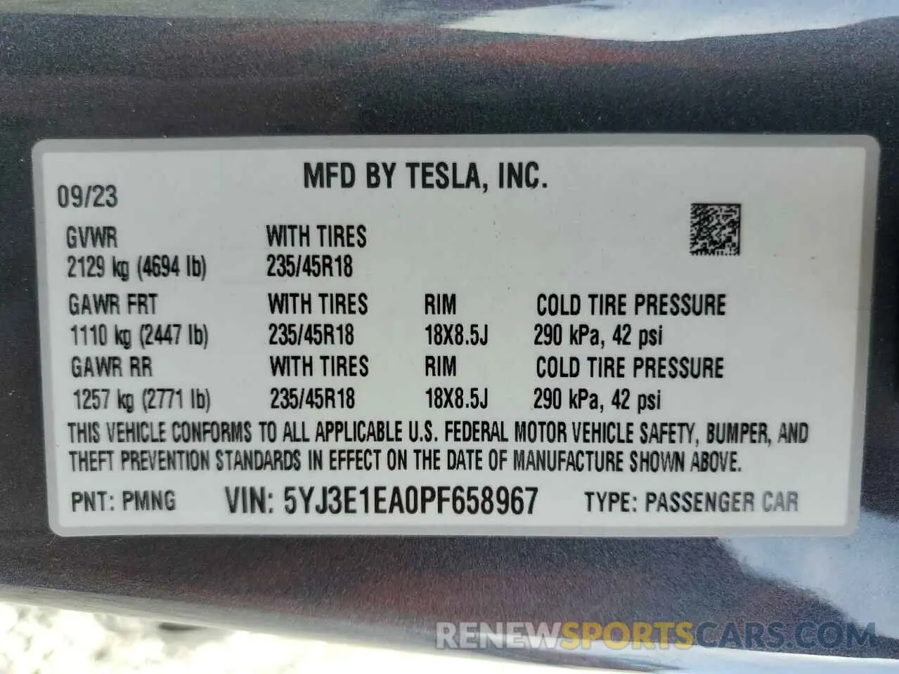13 Photograph of a damaged car 5YJ3E1EA0PF658967 TESLA MODEL 3 2023
