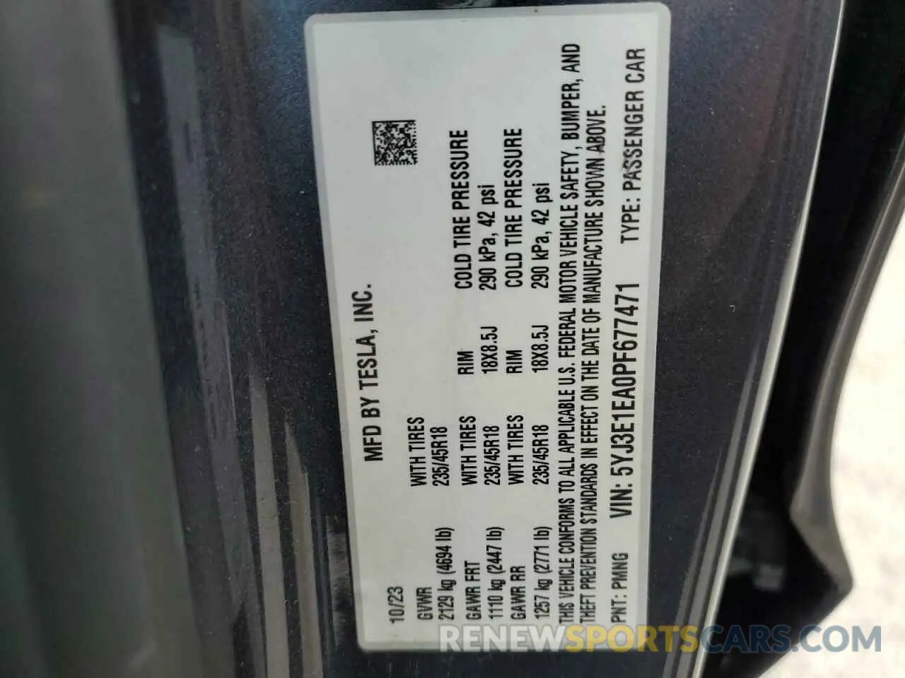 12 Photograph of a damaged car 5YJ3E1EA0PF677471 TESLA MODEL 3 2023