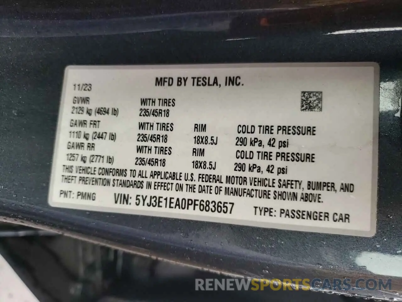 13 Photograph of a damaged car 5YJ3E1EA0PF683657 TESLA MODEL 3 2023