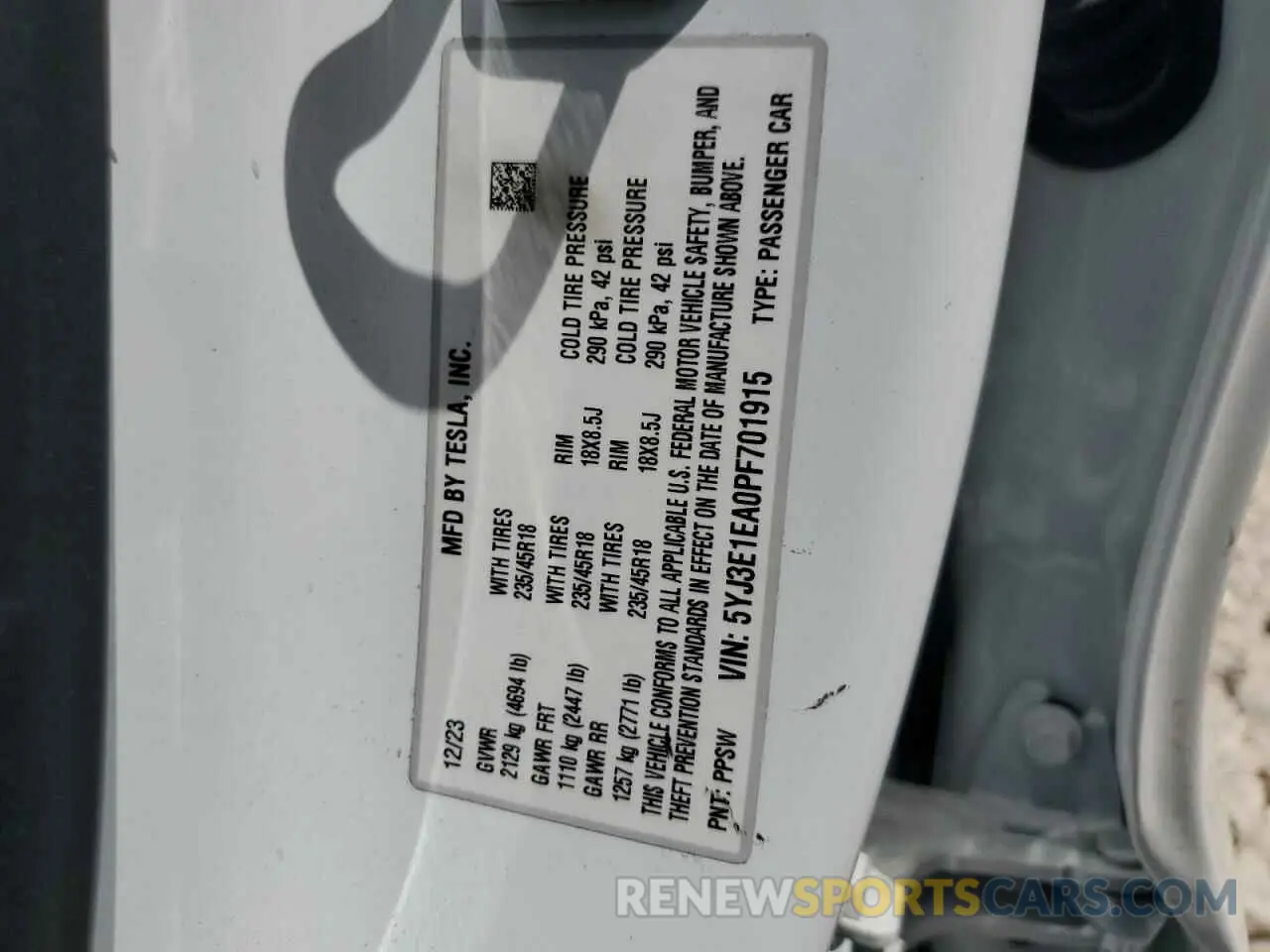 12 Photograph of a damaged car 5YJ3E1EA0PF701915 TESLA MODEL 3 2023