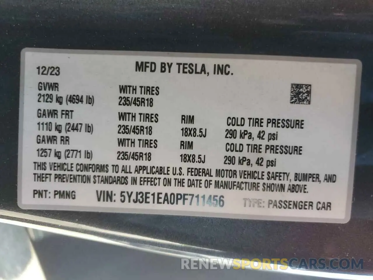 13 Photograph of a damaged car 5YJ3E1EA0PF711456 TESLA MODEL 3 2023