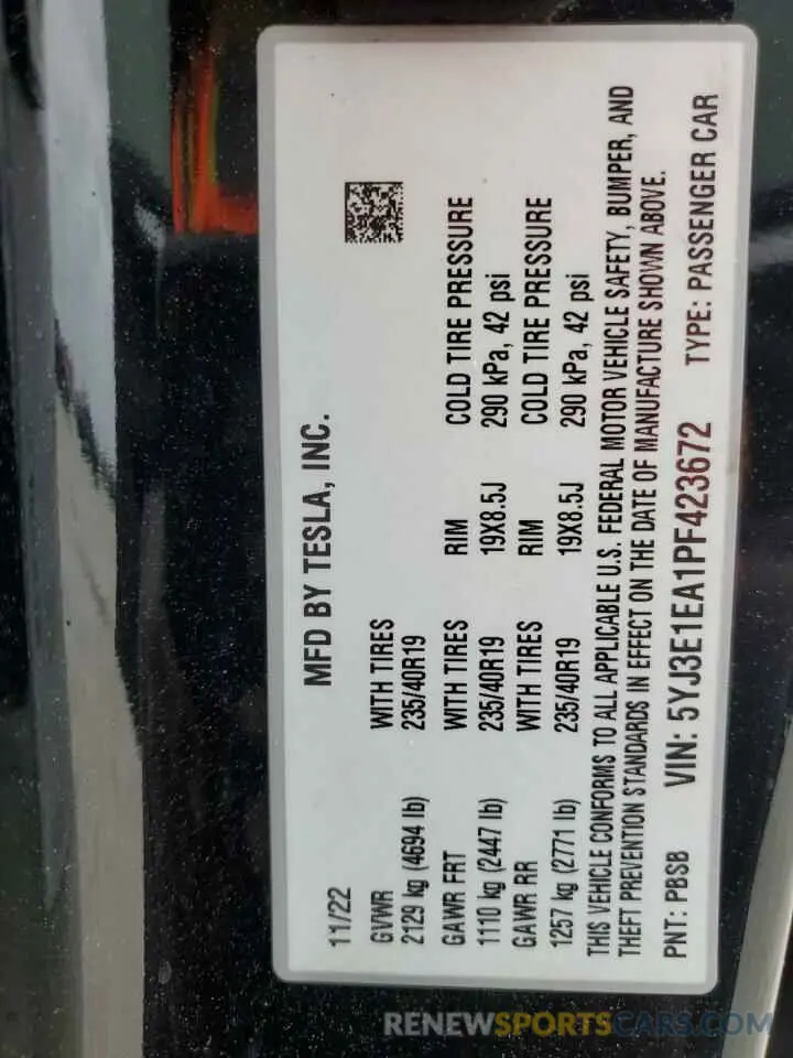 12 Photograph of a damaged car 5YJ3E1EA1PF423672 TESLA MODEL 3 2023