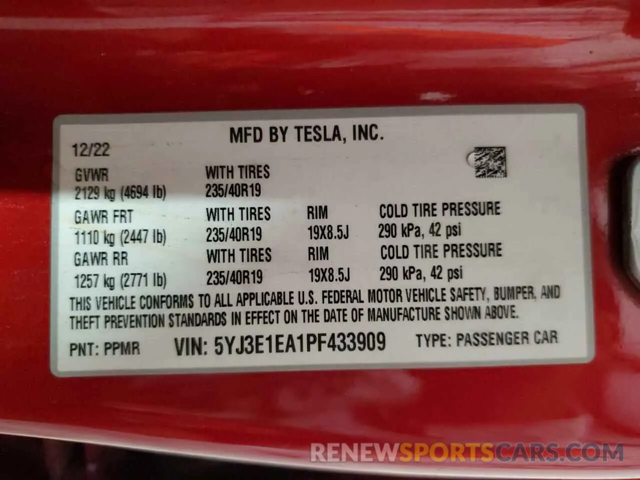 12 Photograph of a damaged car 5YJ3E1EA1PF433909 TESLA MODEL 3 2023