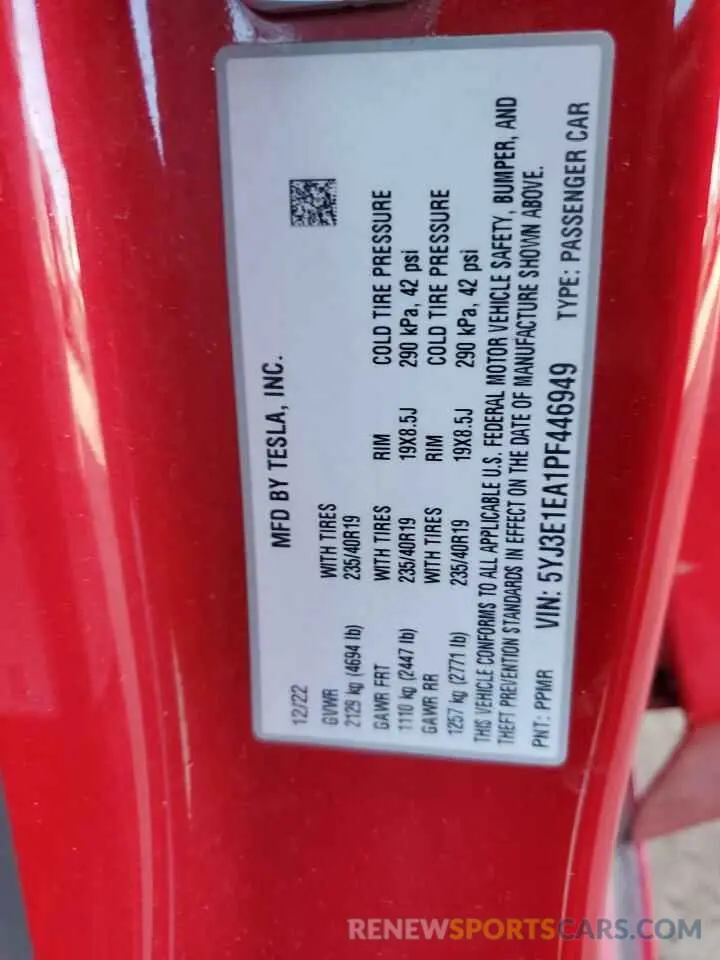 12 Photograph of a damaged car 5YJ3E1EA1PF446949 TESLA MODEL 3 2023