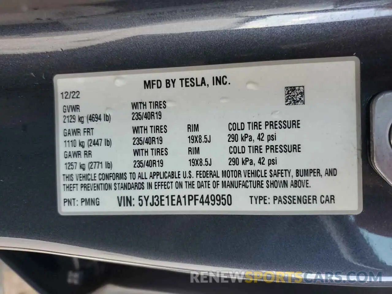 12 Photograph of a damaged car 5YJ3E1EA1PF449950 TESLA MODEL 3 2023