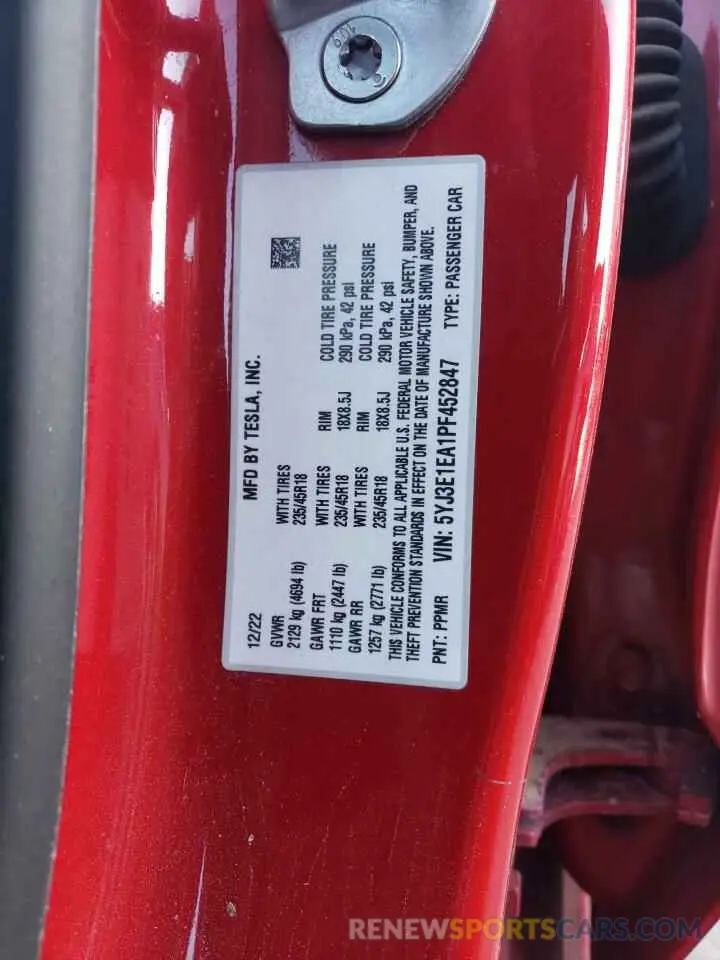 12 Photograph of a damaged car 5YJ3E1EA1PF452847 TESLA MODEL 3 2023