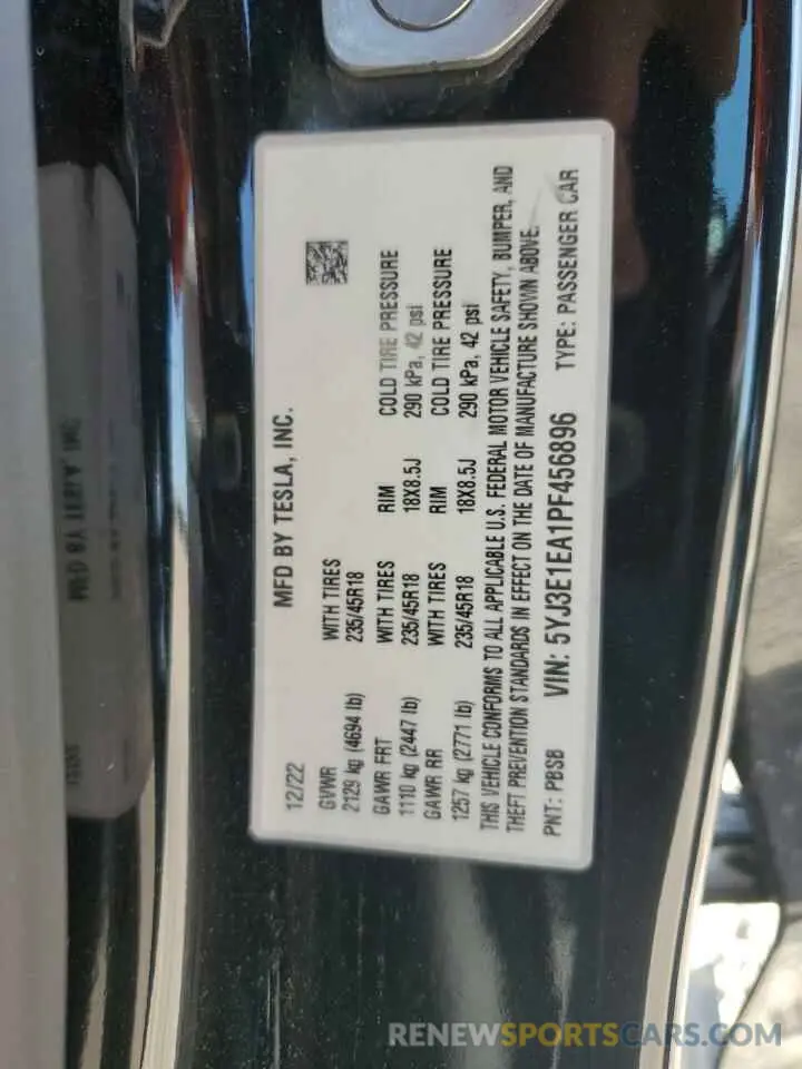 14 Photograph of a damaged car 5YJ3E1EA1PF456896 TESLA MODEL 3 2023
