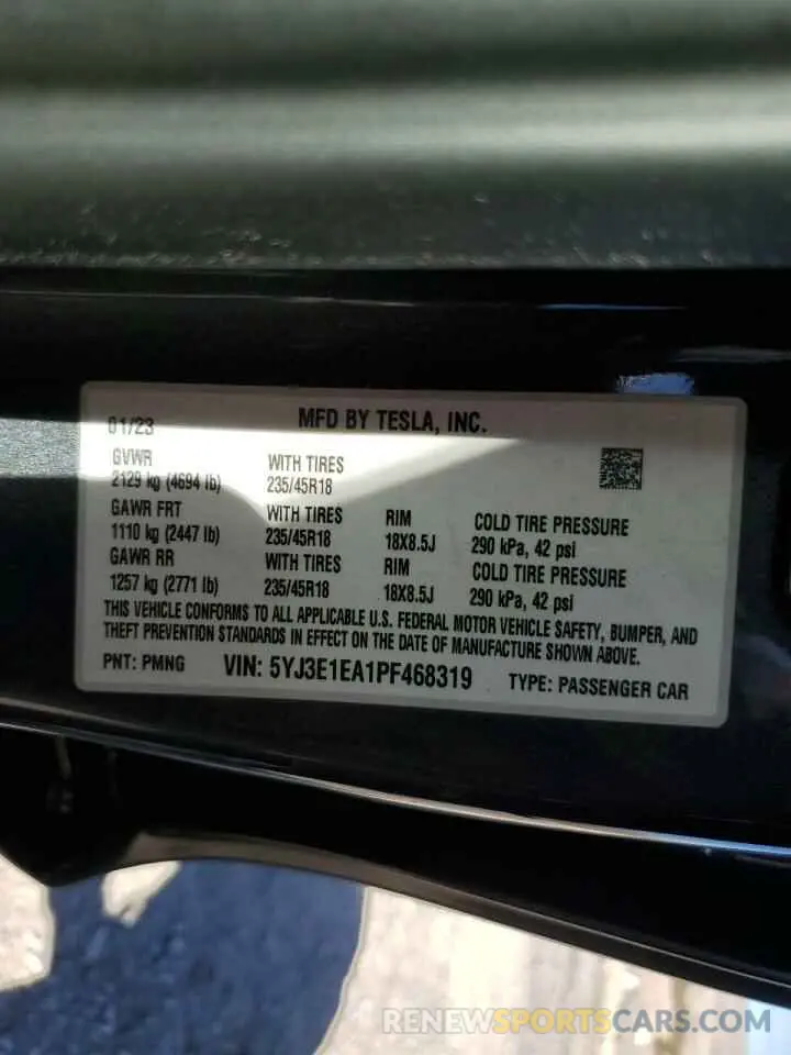 13 Photograph of a damaged car 5YJ3E1EA1PF468319 TESLA MODEL 3 2023