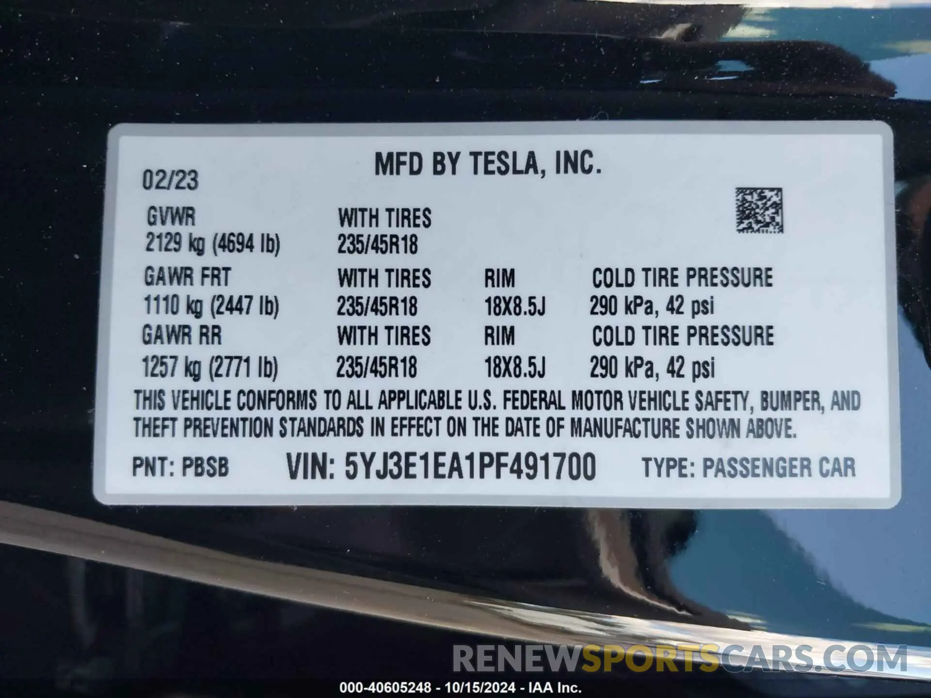 9 Photograph of a damaged car 5YJ3E1EA1PF491700 TESLA MODEL 3 2023