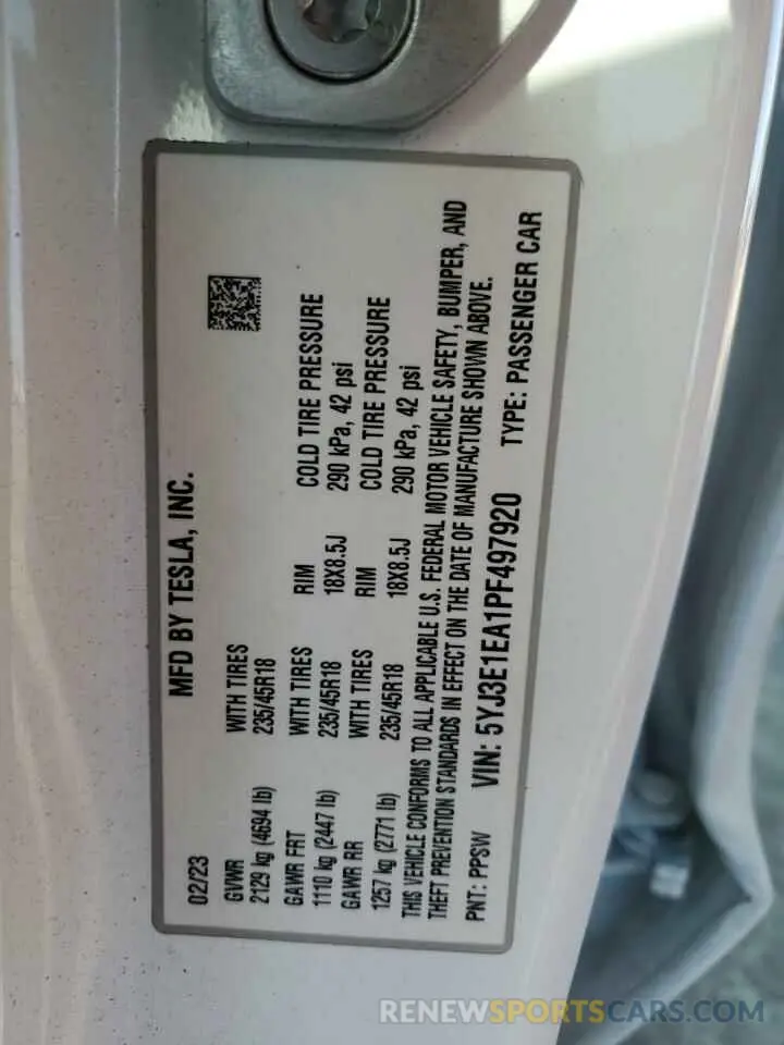 14 Photograph of a damaged car 5YJ3E1EA1PF497920 TESLA MODEL 3 2023