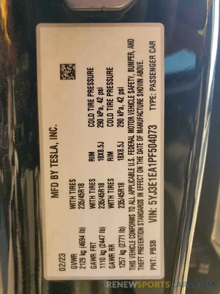 12 Photograph of a damaged car 5YJ3E1EA1PF504073 TESLA MODEL 3 2023
