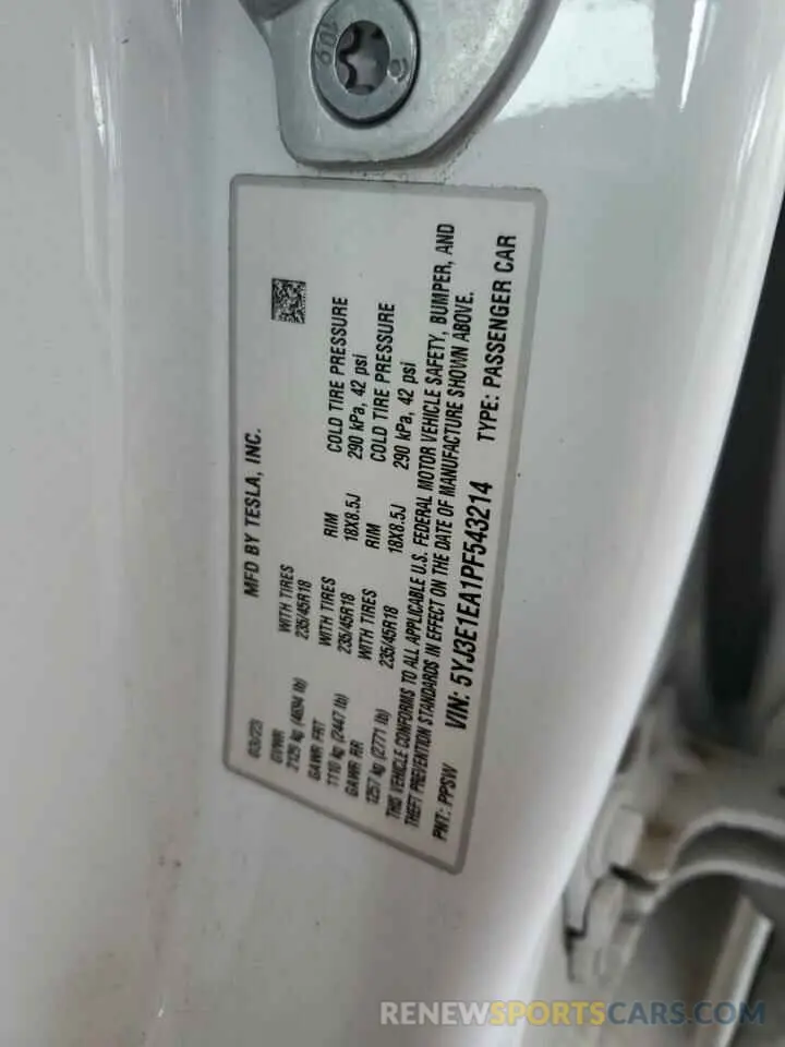 12 Photograph of a damaged car 5YJ3E1EA1PF543214 TESLA MODEL 3 2023