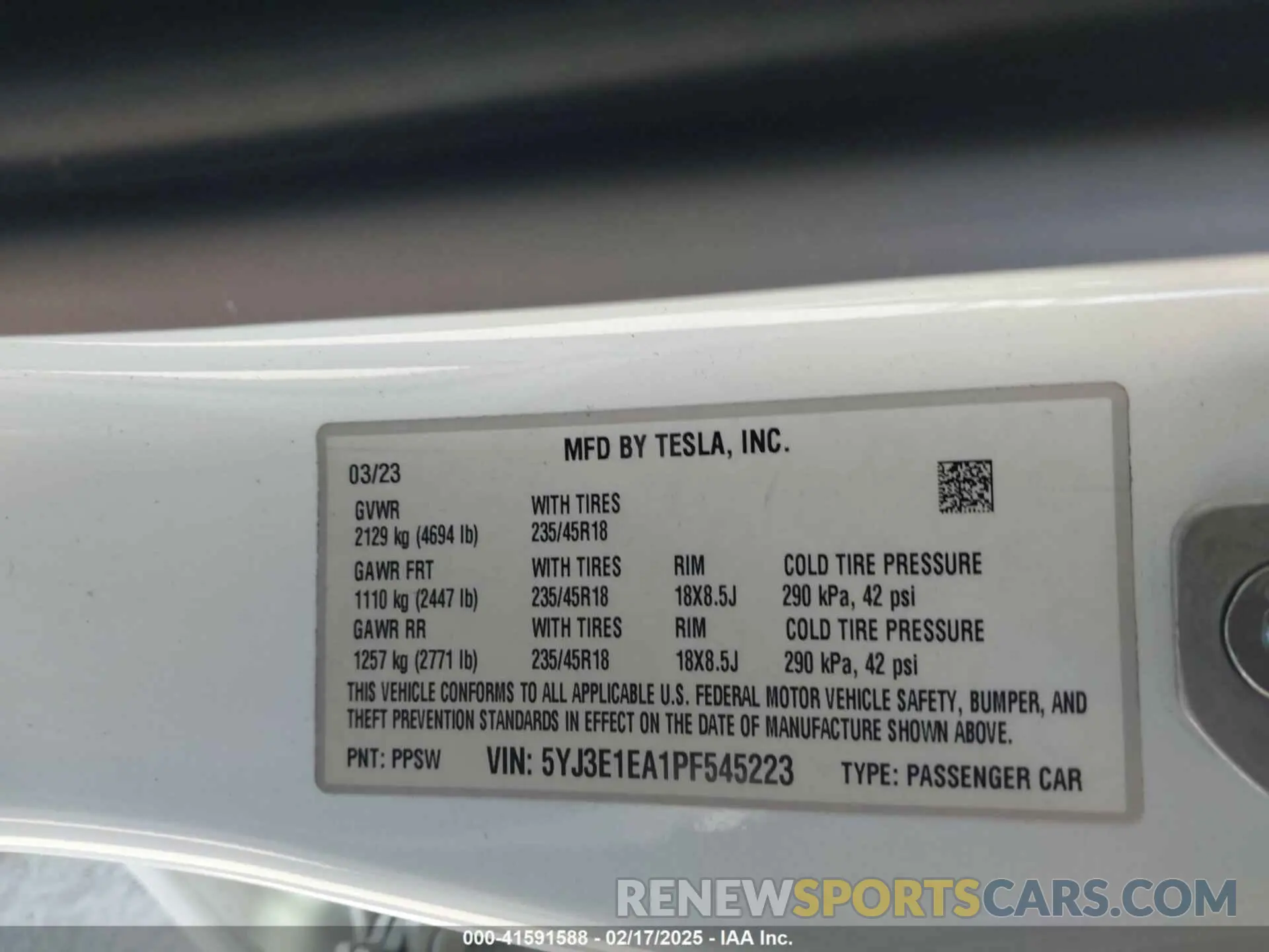 9 Photograph of a damaged car 5YJ3E1EA1PF545223 TESLA MODEL 3 2023
