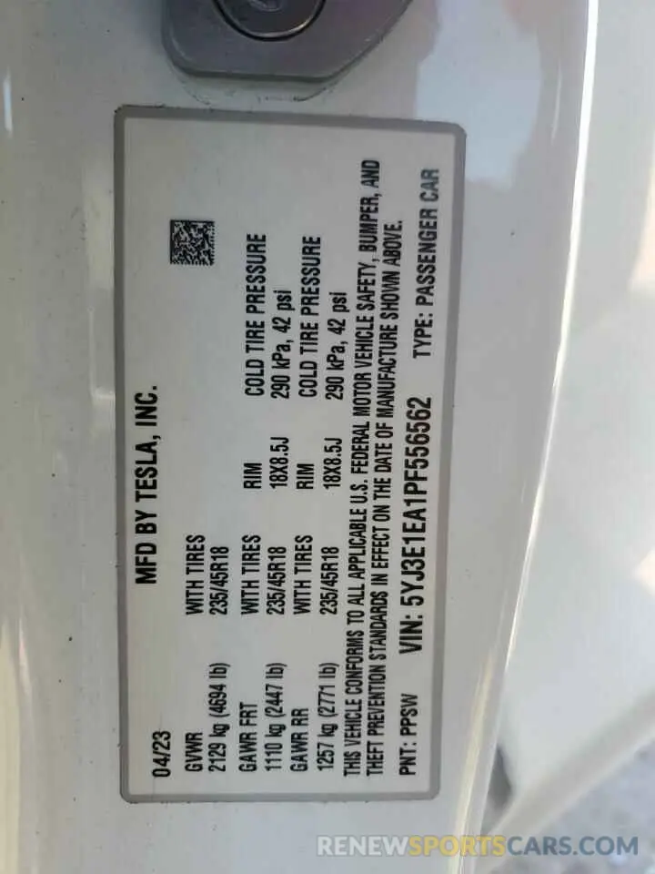 13 Photograph of a damaged car 5YJ3E1EA1PF556562 TESLA MODEL 3 2023