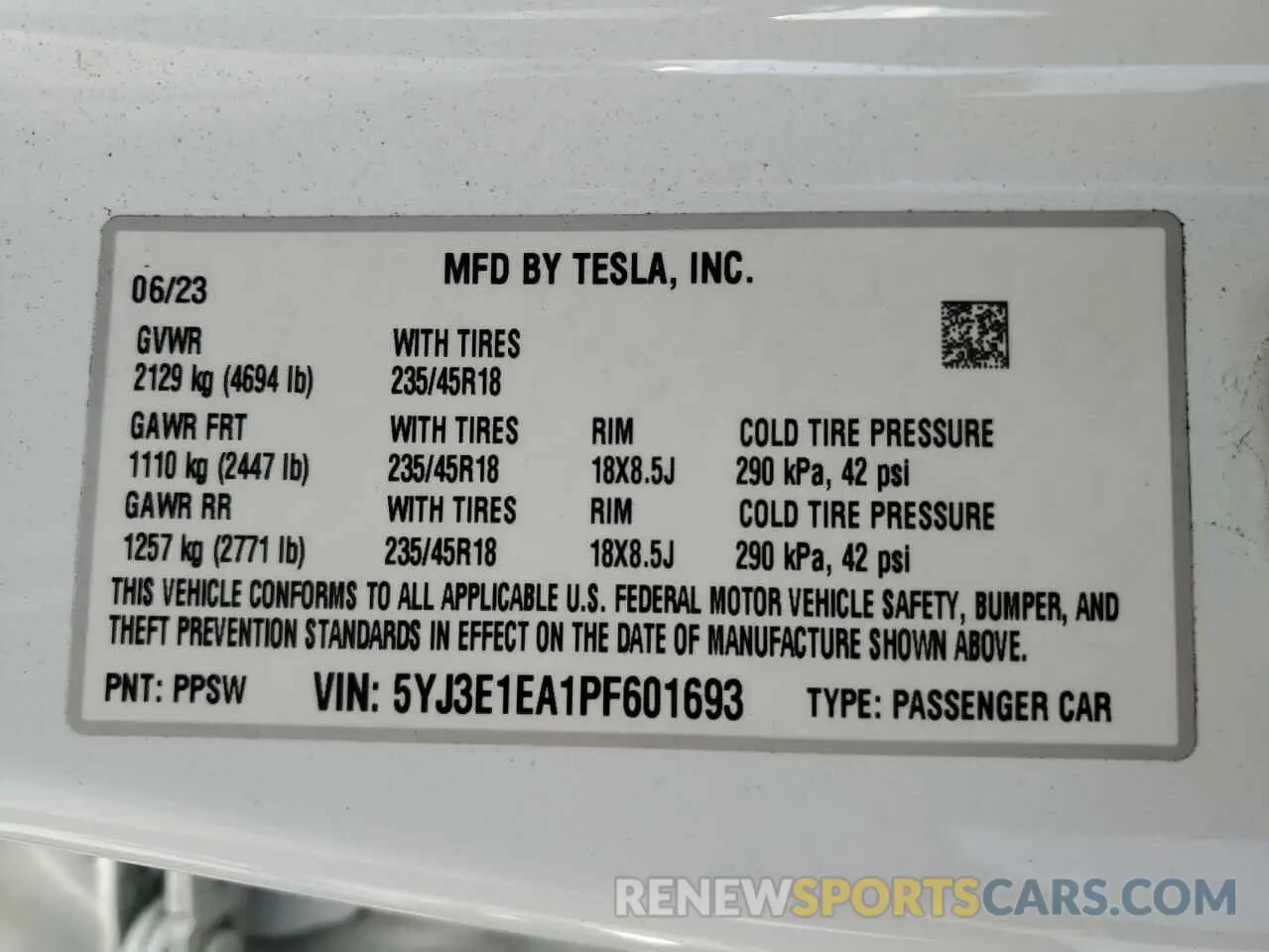 15 Photograph of a damaged car 5YJ3E1EA1PF601693 TESLA MODEL 3 2023